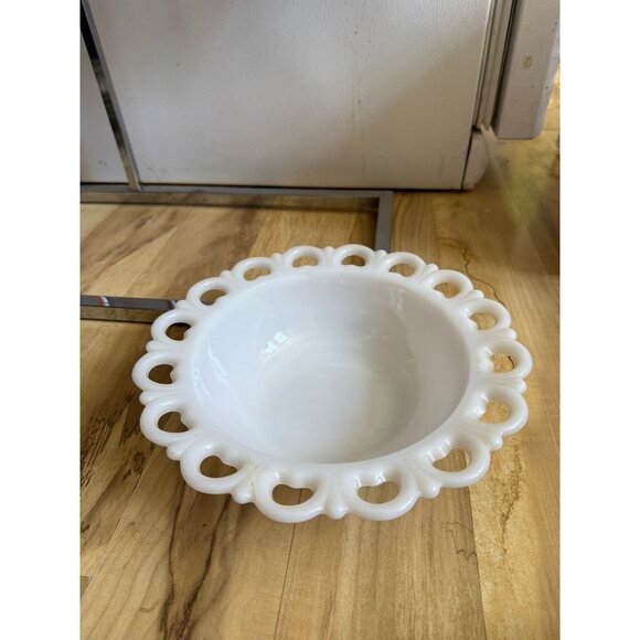Vintage Milk Glass Bowl with Open Lace Edge - Picture 1 of 7